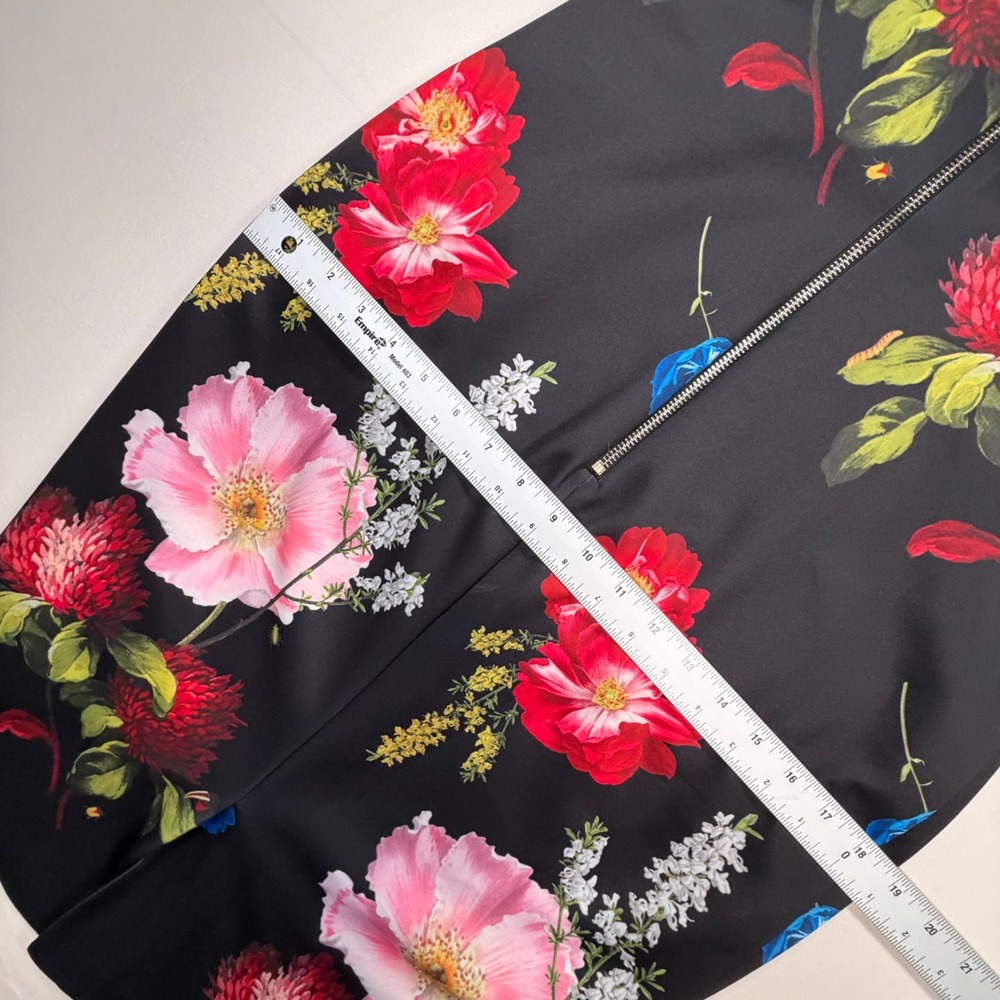 Ted Baker Polayo Floral Bodycon Dress Womens Size 3 Red Asymmetric Cutout 0392 - Picture 6 of 10